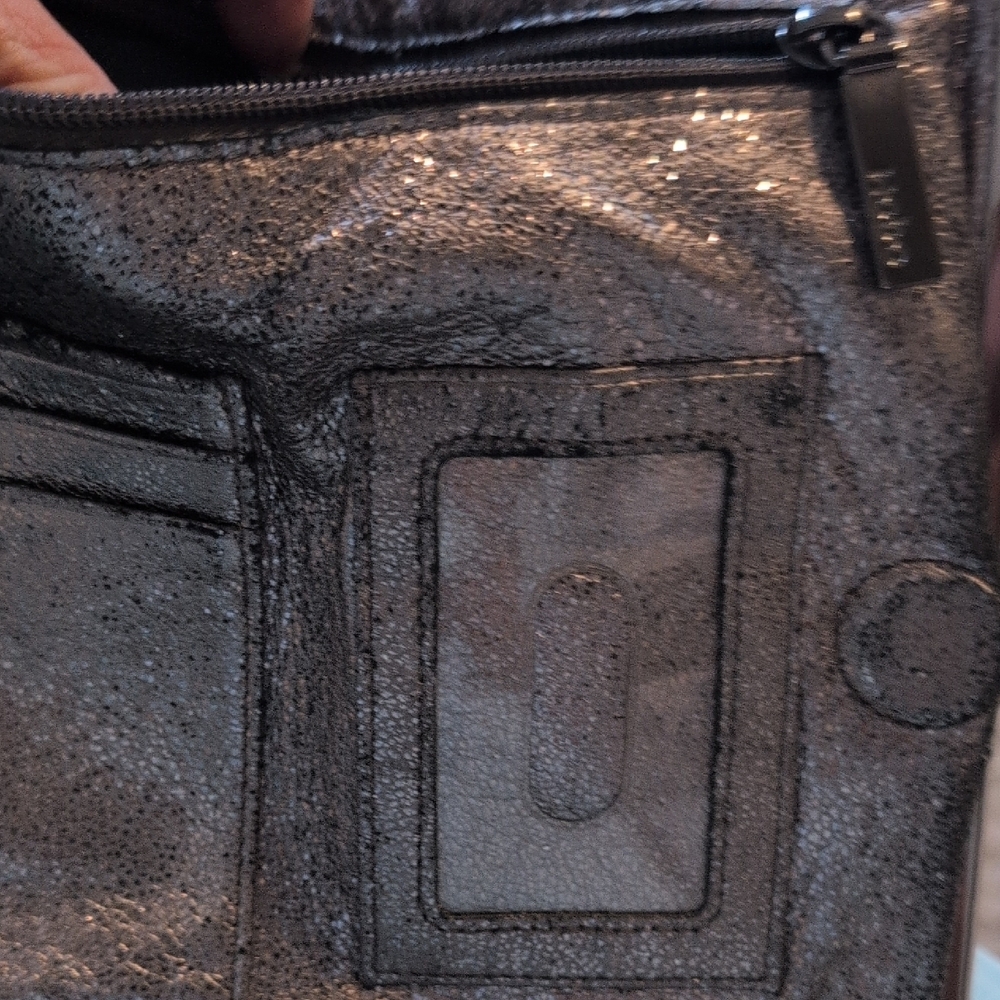 HOBO " The Original" Shimmering Black Leather Clutch And Dust Bag ! - Picture 14 of 16